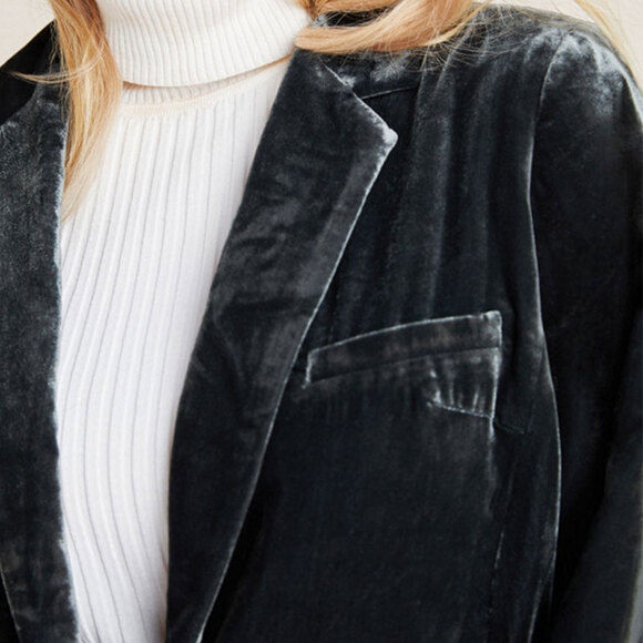 ANTHROPOLOGIE Alessia Velvet Blazer in Gray Green Size XL - Picture 3 of 16